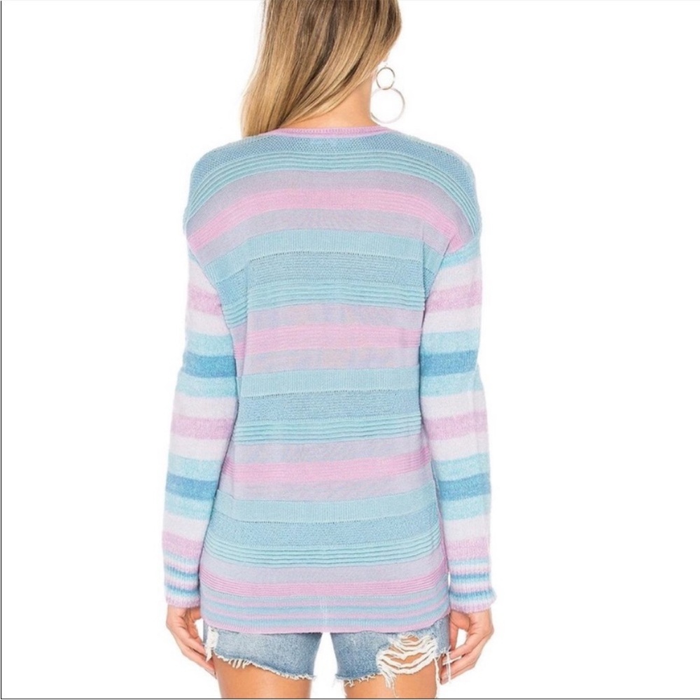 Tularose Kinsley Striped V-Neck Sweater Pink Blue - Picture 7 of 15